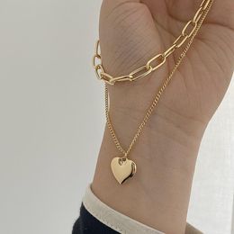 Pendant Necklaces Hip Hop Rock Golden Heart Personality Double Layer For Women Prom Party Stage Show Fashion Jewellery Accessories GiftsPendan