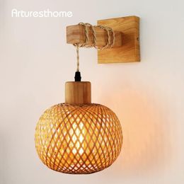 Wall Lamp Rattan Sconce Lighting Mount Light Fixture Indoor Farmhouse Rustic Sconces Vintage LampsWall