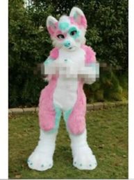 Pink long fur husky Fox puppet mascot costume role-play makeup school team Christmas Carnival