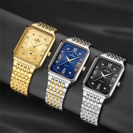 Men's Luxury Stainless Steel Gold Watch Top Brand Relogio Masculino Geneva Rectangle Quartz Watch Man Business Watches Mens 2020 T200909