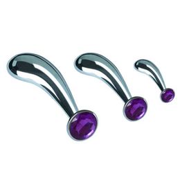 Nxy Anal Toys New 3 Pcs set Product Metal Butt Plug Masturbator Thumb Dilator with Diamond g Spot Massager Pull Ring Sex 220420