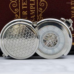 Pocket Watches Unique Skeleton Dial Vintage Silver Mechanical Watch Gift Men Women With Fob Chain PJX053Pocket