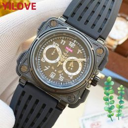 Mens Mission Runway Watch 48mm Top Sports Style Men Chronograph Clock Waterproof Quartz Imported Movement Calendar Rubber Strap Multi-function Wristwatch