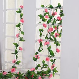 Decorative Flowers & Wreaths 240Cm Garland Plants Vine Artificial Rose String Home Decor Creeper Wreath Fake Foliage Flower