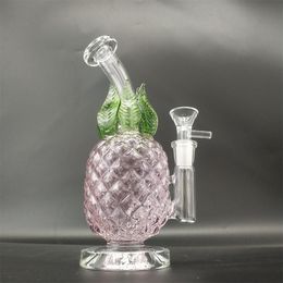 7.8"Hookahs Glass Bongs Dabber Rigs Water Bong Smoking Pipe Pink Pineapple Design 14mm Joint Bowl