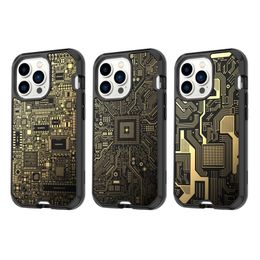 Motherboard Circuit Board Three Layer Rugged Cases Heavy Duty Shockproof Defender Protection Transparent Clear Armour Cover For iPhone 13 12 11 Pro Max XR XS X 8 7 Plus