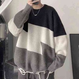 2022 Autumn New Light Luxury Fashion Sweater Men All-Competition Loose Knitted Sweater Korean Version Warm Jacket Boutique Clothing L220730
