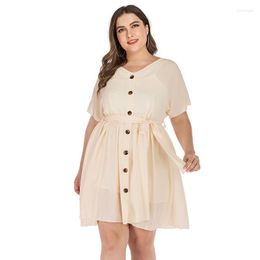 grand dresses Canada - Plus Size Dresses Single Breasted V Neck Lace Up Slimming Knee Length For Women 2022 Vestidos De Mujer Casual Tallas Grandes Echm22