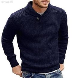 Men Autumn Winter Lapel Collar Long Sleeves Thick Warm Knitted Sweater Put On L220801