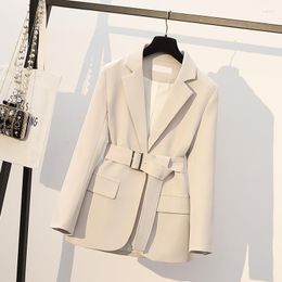 Women's Suits & Blazers 2022 Spring Autumn Office Ladies Blazer Jacket Elegant Fashion Outwear With Belt Women One Button Solid Color Suit C