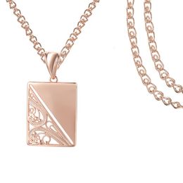 Pendant Necklaces FJ Women 585 Rose Gold Color Flowers Plant Square Copper Optional Necklace