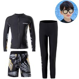 Women's Swimwear Boys' Youth Rash Guard Set - 3 Piece Long Sleeve Swim Shirt Tops & Bottoms Bathing Suit Swimsuit Full Body Beachwea