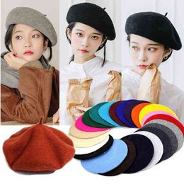 21 Colors Autumn Winter Hat Wool Thick Berets French Artist Beret Women Painter Hat Girls Berets Female Warm Cap Hats J220722