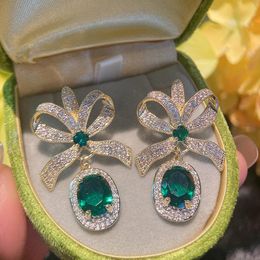 Dangle & Chandelier Silver Needle Korean Princess Powder Zircon Temperament Earrings For Women Bow Candy-colored JewelryDangle