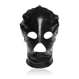 Soft Leather Fetish Mask Hood Sexy Toys Open Mouth Eye Hood Head with Iron Nostril