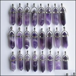 Charms Jewellery Findings Components Natural Stone Amethyst Hexagonal Healing Reiki Point Crystal Pendants For Making Diy Necklace Earrings