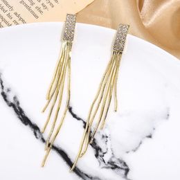 Luxury Rhinestone Crystal Long Tassel Earrings For Women Geometry Bridal Drop Dangling Party Wedding Jewelry Gifts Dangle & Chandelier