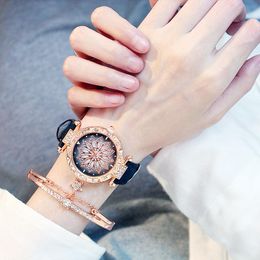 Wristwatches Casual Women Romantic Starry Sky Wrist Watch Bracelet Leather Rhinestone Designer Ladies Clock Simple Dress Gfit Montre FemmWri