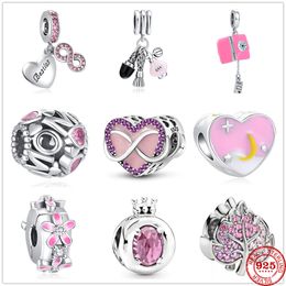 925 Silver Fit Pandora Charm 925 Bracelet Pink Best Love Give to You Mom Crown charms set Pendant DIY Fine Beads Jewellery