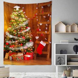 Christmas Tree Cedar Tapestry New Year Gift Cartoon Illustration Wall Hanging Kawaii Home Living Room Art Decor J220804