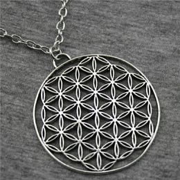 Pendant Necklaces 48x44mm The Flower Of Life Seed Necklace For Women Jewellery Chain Fashion Antique Silver ColorPendant
