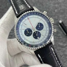 46mm qualidade b01 navitimer relógio cronógrafo movimento de quartzo aço gelo preto azul dial 50th aniversário relógio masculino pulseira de couro