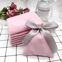 Jewellery Pouches Bags 50Pcs 7cmx9cm Velvet With Ribbon Flannel Wedding Candy Gift Packing Christmas Decoration Can Custom Logo Wynn22