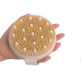 Stock Body Brush for Wet or Dry Brushing Natural Bristles with Massage Nodes Gentle Exfoliating Improve Circulation