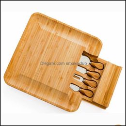 20Pcs Bamboo Cheese Board Set With Cutlery In Slide-Out Der Including 4 Stainless Steel Knife And Serving Utensils Housewarming Wedding A