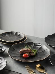 Dishes & Plates Black Inch Python Petal Steak Plate Snack Pasta High-end Restaurant Home El Ceramic Tableware