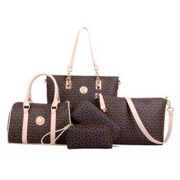 5 Set berömda varumärken Kvinnor Lyxig handväska PU läderväskor Väskor axel messenger damer handväska