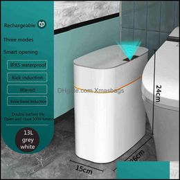 Waste Bins Smart Sensor Matic Electronic Garbage Can Dwaterproof Bathroom Toilet Water Narrow Seam Trash Basurero 211229 Xmasbags Dhrud