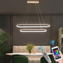 Pendant Lamps Modern Remote Ring LED Lights Hang Lamp For Dining Living Room Bedroom Salon Office Lustre Luces Kitchen Accesories