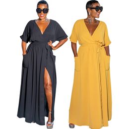 Hot Fashion New V neck casual Dresses 2023 Spring Women's solid color skirt Dress Single belts Party Dress 10728