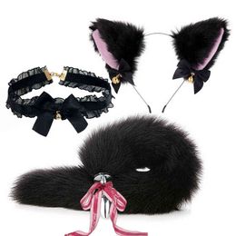 Fox Anal Plug Sex Toys Foxtail Bow Metal Butt Anal Plug Cute Bow-Knot Soft Cat Ears Headbands Erotic Cosplay Couples Accessories Y220427