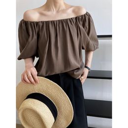 Women's Blouses & Shirts Puff Sleeve Off Shoulder Backless Brown Orange Beige Summer Short Tops For WomenWomen's