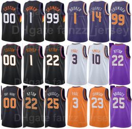 Screen Printed Basketball Devin Booker Jersey 1 DeAndre Ayton 22 Mikal Bridges 25 Chris Paul 3 Cameron Johnson 23 Jae Crowder 99 Black Purple White Men Woman Youth