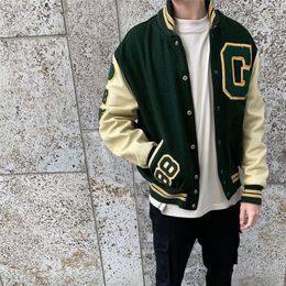 Hip Hop Varsity Jacke Herren Pelzige Buchstaben Stickerei Farbblock College Jacken Damen Harajuku Mode Baseball Mäntel Ins 220324