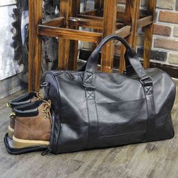 Dry Wet Separation Men Travel Bags Fitness Handbag Waterproof Leather Shoulder Bag Business Portable Tote Travel Bag 220630