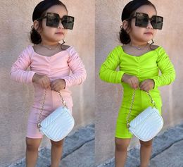 Girls fashion pleated one-shoulder solid Colour jumpsuit baby off shoulder jumpsuits factory price