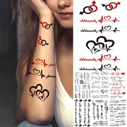 NXY Temporary Tattoo Heartbeat Character Small s for Girls Boys Couple Unique Text Waterproof Stickers Body Art Fake Tatoos 0330