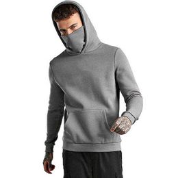 Streetwear Hoodie with Mask Solid Colour Sweatshirts Men Hip Hop Hoodie with Kanga Pocket Mens Hoodies Sweatshirts L220704