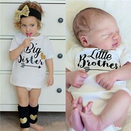 Family Matching Outfits Brother Sister Summer Tshirt Baby Boys Romper Little Boy Bodysuit Big Sister Tshirt Summer Kid Top Tees 220531