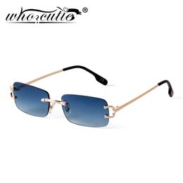 Blue Rimless Rectangle Sunglasses Men Brand Design Metal Fashion Square Sun Glasses for Women Gradient Lens Frameless UV400 W220331