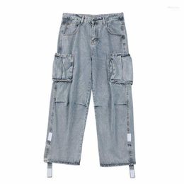 Mens Pants Men Jeans Wide Leg Denim Side Pockets Loose Straight Baggy Male Cargo Streetwear Skateboard Hip Hop Casual Trousers