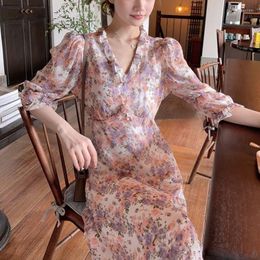 Casual Dresses Beach Elegant Party Midi Ladies Print Boho Vintage France Floral Dress V-neck Ruffle Korea Summer Clothes For Women 2022