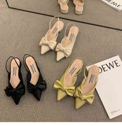 Sandals Slippers High Heels French Style Bow Niche Chunky Heeled Sandals Fashion Pointed Princess Shoes 220704