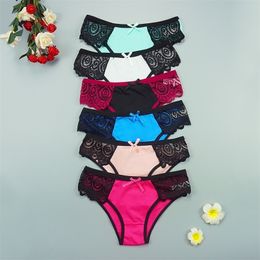 Lace Cotton Brief Panties 6Pcs/lots Sexy Intimate Underwear Lingerie Breathable Woman Bow Panty M-XL Wholesale Knickers 220422