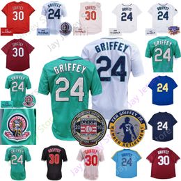 Ken Griffey Jersey Vintage 1989 1995 1997 2000 2005 Pinstripe Pullover Baby Blue White Green Red Mesh Hall of Fame Patch Retirement Adult S-3XL