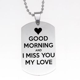 Keychains European American Fashion Stainless Steel Jewellery Necklace Hip Hop Dog Tag Keychain Good Morning Couple Gift DIY Customised WholKe
